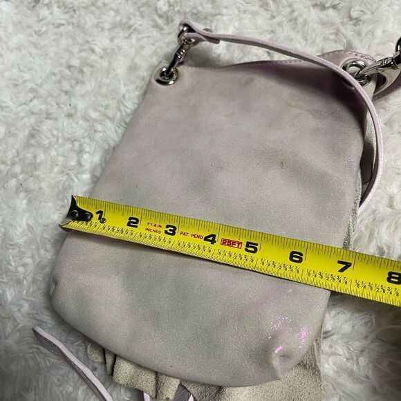 NWOT Maurizio Taiuti leather soft iridescent pink ruffle small crossbody bag - Picture 10 of 11